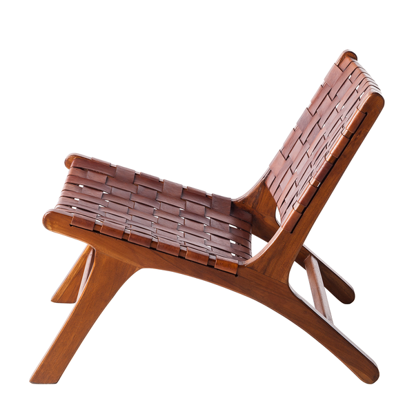 Stuhl BOURBOURG - Echtleder / Teak massiv - Braun / Teak