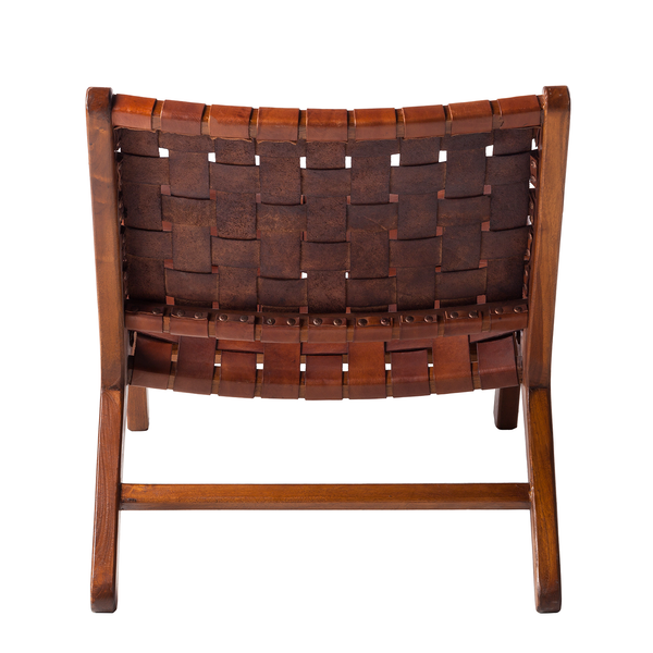 Stuhl BOURBOURG - Echtleder / Teak massiv - Braun / Teak