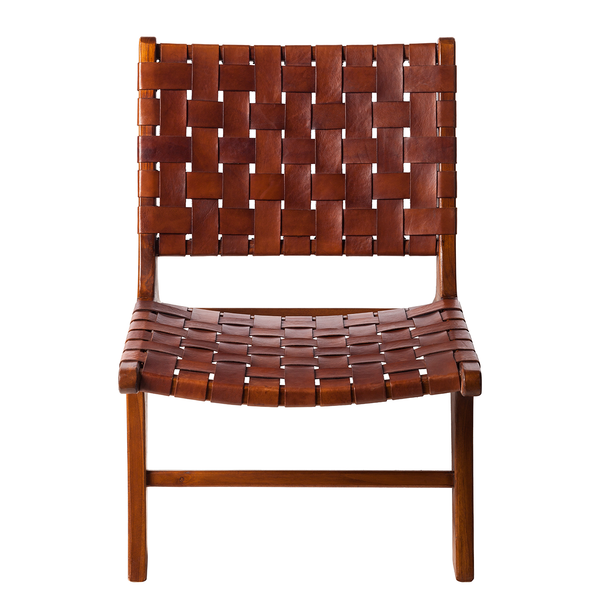 Stuhl BOURBOURG - Echtleder / Teak massiv - Braun / Teak