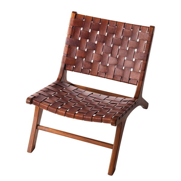 Stuhl BOURBOURG - Echtleder / Teak massiv - Braun / Teak
