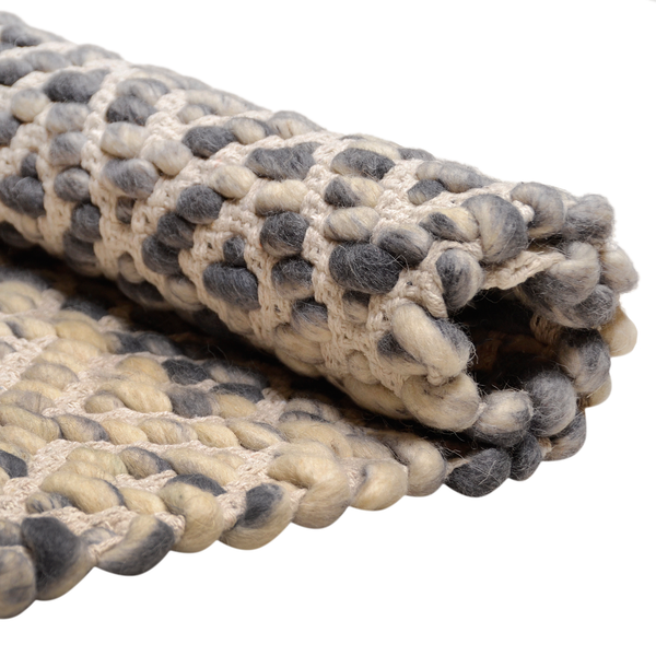 Wollteppich Smooth Comfort Diamond - Schurwolle / Baumwolle - Grau - 65 x 135 cm