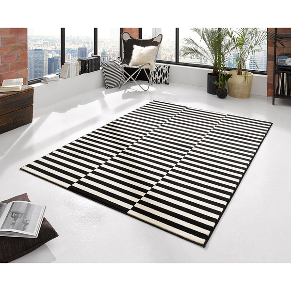 Teppich Panel - Kunstfaser - Schwarz / Creme - 160 x 230 cm