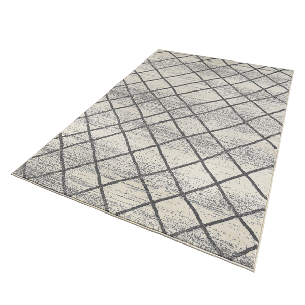 Teppich Rhombe - Kunstfaser - Creme / Anthrazit - 70 x 140 cm