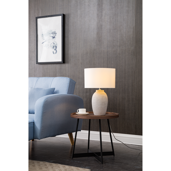 Tischleuchte Lanta - Leinenstoff / Beton - 1-flammig