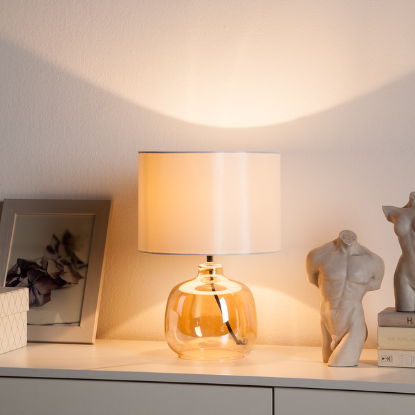 Tischleuchte Loster - Glas / Baumwollstoff - 1-flammig - Weiß