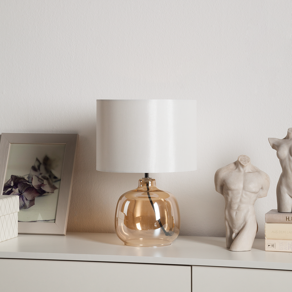 Tischleuchte Loster - Glas / Baumwollstoff - 1-flammig - Weiß