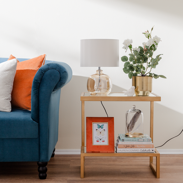 Tischleuchte Loster - Glas / Baumwollstoff - 1-flammig - Weiß