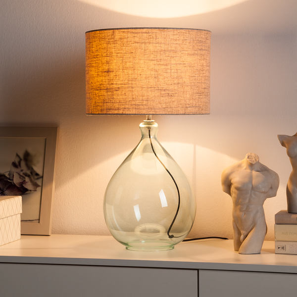 Tischleuchte Loster - Glas / Baumwollstoff - Hellbraun - 1-flammig - Hellbraun