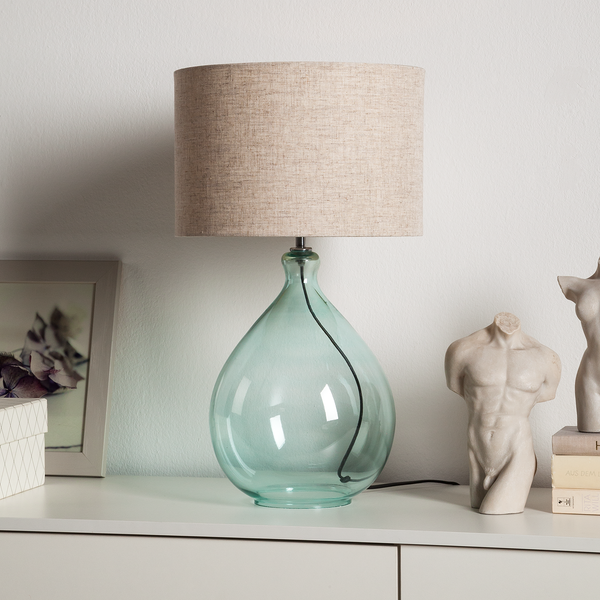 Tischleuchte Loster - Glas / Baumwollstoff - Hellbraun - 1-flammig - Hellbraun